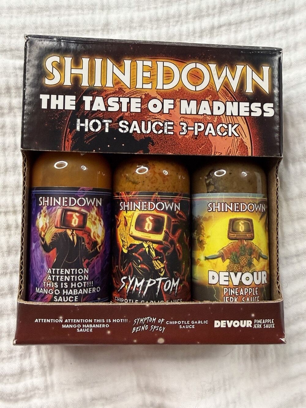 New SHINEDOWN The Taste Of Madness Hot Sauce 3-pack Attention Devour Symptom